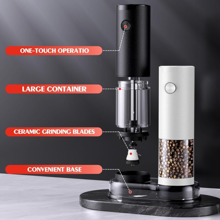 Electric Salt and Pepper Grinder Set – Automatic Battery Pepper Mill Shakers