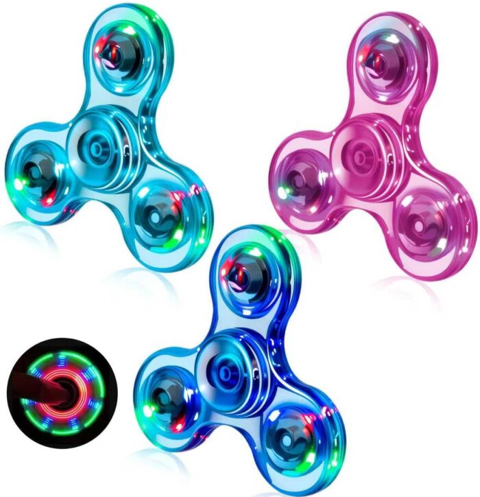 FIGROL 3 Pack LED Light Up Fidget Spinners, Crystal Finger Toy